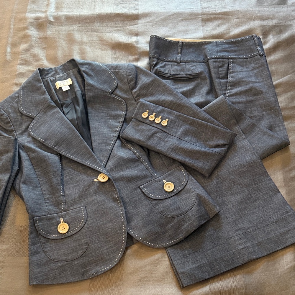 Ann Taylor Denim Suit with Contrast Stitching